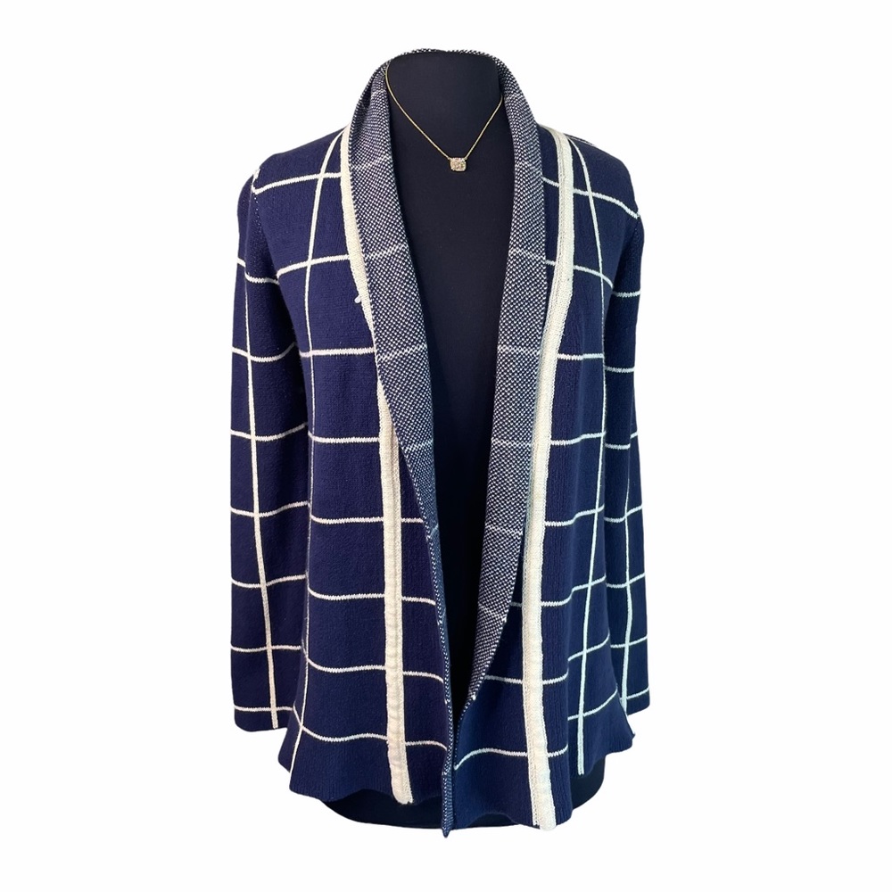 Modcloth Blue White Checkered Cardigan Sweater